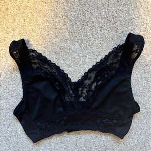 Vintage Rhonda Shear Shapewear medium Black Pin Up Lace Unlined Soft Cup Bra